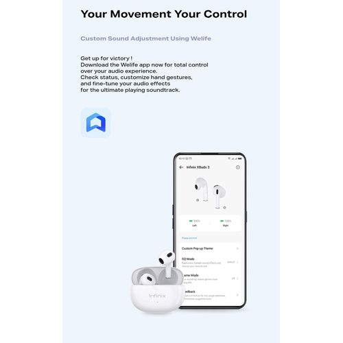 Infinix XBuds 3 Lite Wireless Bluetooth Headphones With DUAL MIC ENC Earbuds And Charging Case.has a superb bass system. can withstand power for a long time upto 5 days standby.