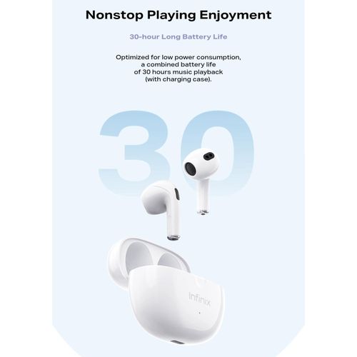 ORIGINAL Infinix XBuds 3 Lite Wireless Bluetooth Headphones With DUAL MIC ENC Earbuds And Charging Case.has a superb bass system. can withstand power for a long time upto 5 days standby.
