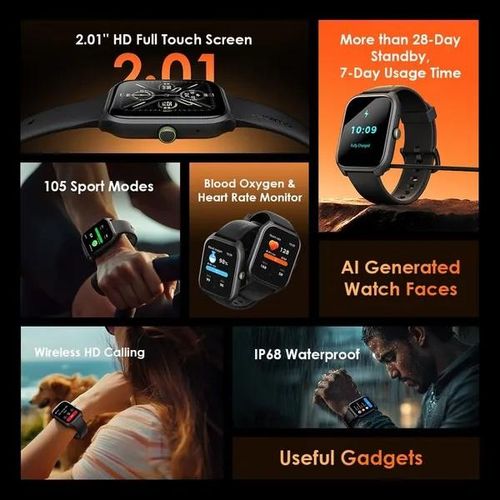 Oraimo (NEW LAUNCH) Watch 5 Lite Smart Watch Smartwatch OSW-804 2.01'' Screen Bluetooth Durable Waterproof Dustproof