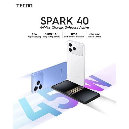 Tecno Spark 40 128GB + 8GB(4+4GB EXTENDED) 6.67'' Hole Screen Camera 50MP Main Camera 8MP Front Camera 45W Super Charging 5200mAh BatterySide Fingerprint Free call without signal smartphone