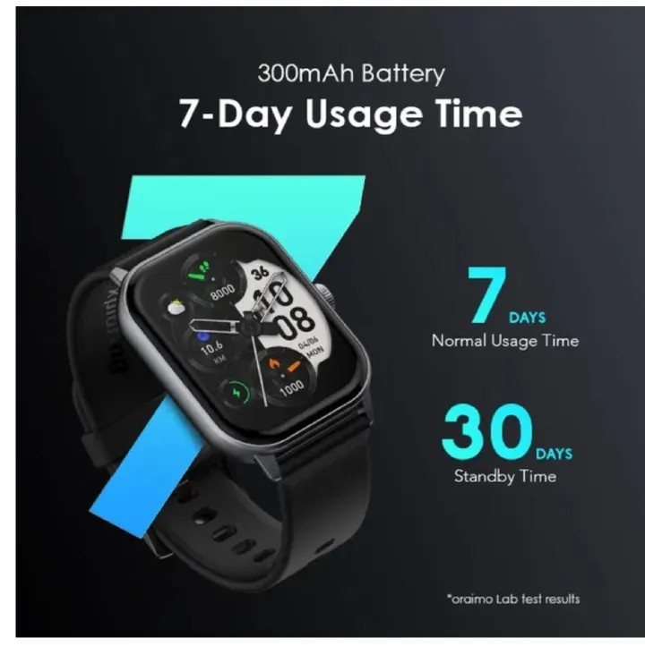Oraimo Watch 5 2.01" HD Panda Glass 1ATM Smart Watch 300mAh Battery 7-Day Usage Time Scratch-resistant More Durable Wireless HD Calling All-day Health Monitoring 1ATM Water-resistant Smartwatch