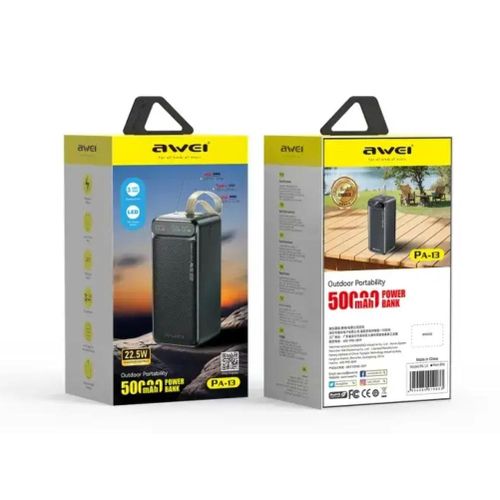 Awei 50000 M Ah Fast Charging 22.5W Portable Powerbank-(Pa-13).super super fast charging powerbank. can charge upto 12 phones at ago.can withstand power for a long periold of time upto 28 days stndby