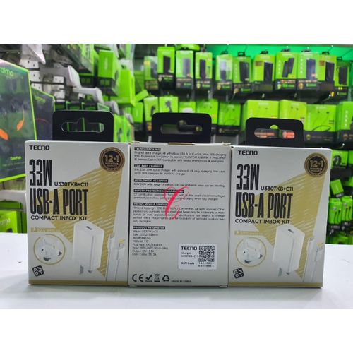 Tecno TCW-U330TKB+C11 Compact 33W Fast Charger Kit – Power Up With Style And Speed