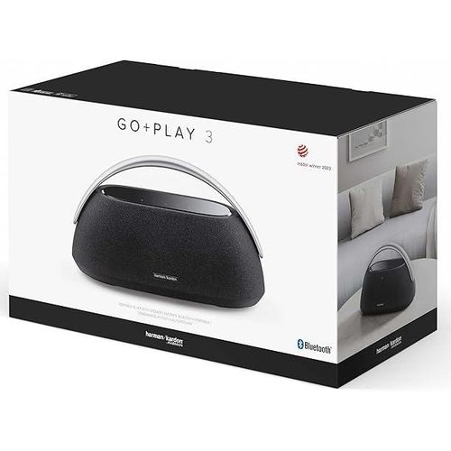 Harman Kardon Go + Play 3 Portable Wireless Bluetooth Speaker, 8Hr Battery Life, Inbuilt Microphone & Powerbank, Powerful Sound and Bass, Glass-Touch Control Panel