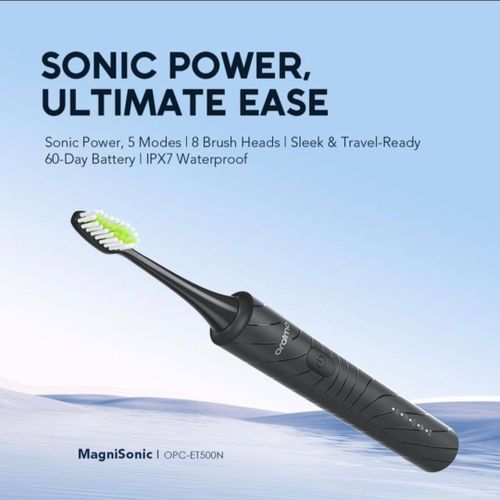 Oraimo MagniSonic Electric Toothbrush 5 Modes Sonic Power ,8 Brush Heads , 60-Day Long Battery Life ,IPX7 Waterproof, Fully Washable, Gentle & Effective Cleaning , Travel-Friendly Rechargeable Toothbr