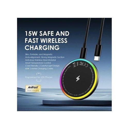 Oraimo PowerDock OWH-1151 – 15W Magnetic Wireless Charging Pad, Fast USB-C Charger, Slim Portable Design, MagSafe-Compatible for iPhone & Qi Devices