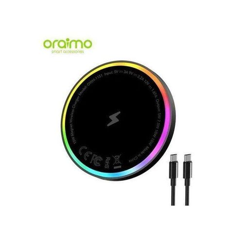 Oraimo PowerDock OWH-1151 – 15W Magnetic Wireless Charging Pad, Fast USB-C Charger, Slim Portable Design, MagSafe-Compatible for iPhone & Qi Devices