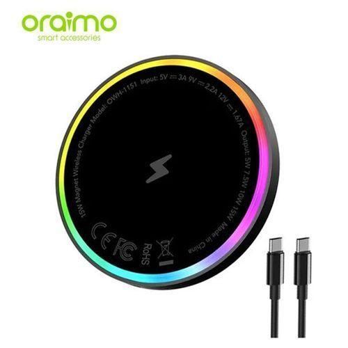 Oraimo PowerDock OWH-1151 – 15W Magnetic Wireless Charging Pad, Fast USB-C Charger, Slim Portable Design, MagSafe-Compatible for iPhone & Qi Devices