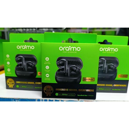 Oraimo SpaceBuds Neo – True Wireless Earbuds with Deep Bass & Long Battery Life.can withstand power for a long period of time upto 30 hours of paly time