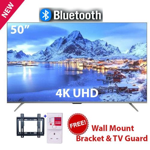 Glaze GZ5030US 50" Inch Frameless Ultra HD 4K Smart Android TV with Bluetooth Connectivity + FREE TV Guard + FREE Wall Bracket+1 Year Warranty