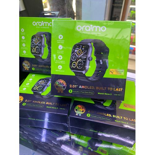 NEW PRODUCT🔥;
Oraimo Watch Nova 2 OSW-814 Amoled antiscratch panda glass 60days standby IP68 waterproof smart watch WITH FREE EXTRA STRAP now available
