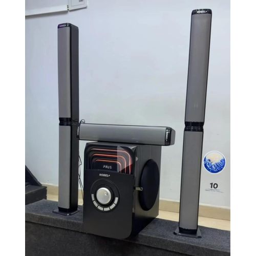 Nobel 55000W PMPO MULTIMEDIA SPEAKER SYSTEM, 5.1CH, DEEP BASS BLAST, 2 TALL BOYS, PREMIUM SOUND QUALITY, ADJUSTABLE SOUND CONTROLS, BLUETOOTH, FM RADIO, HDMI, MP3, SD CARD, AUX, USB, RCA, REMOTE CONTR