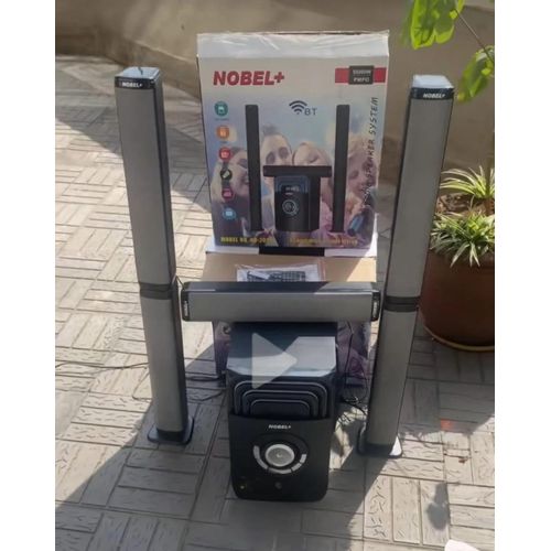 Nobel 55000W PMPO MULTIMEDIA SPEAKER SYSTEM, 5.1CH, DEEP BASS BLAST, 2 TALL BOYS, PREMIUM SOUND QUALITY, ADJUSTABLE SOUND CONTROLS, BLUETOOTH, FM RADIO, HDMI, MP3, SD CARD, AUX, USB, RCA, REMOTE CONTR