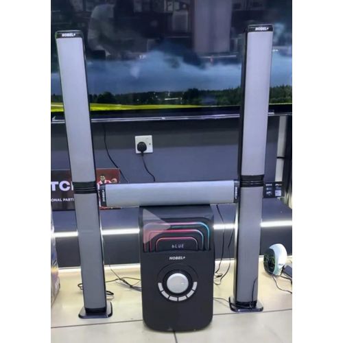Nobel 55000W PMPO MULTIMEDIA SPEAKER SYSTEM, 5.1CH, DEEP BASS BLAST, 2 TALL BOYS, PREMIUM SOUND QUALITY, ADJUSTABLE SOUND CONTROLS, BLUETOOTH, FM RADIO, HDMI, MP3, SD CARD, AUX, USB, RCA, REMOTE CONTR