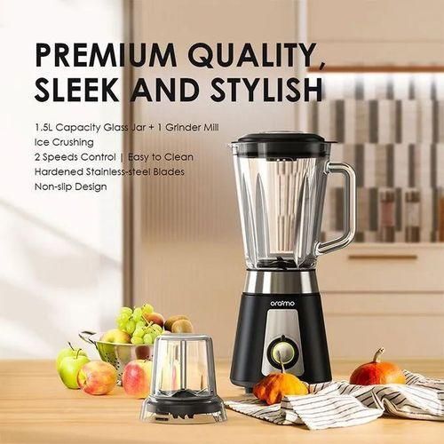 Oraimo Smart Blender 1.5L Large Capacity Glass Jar + 1 Grinder Mill 2 Speeds Control Blender Ice Crushing Functionality Easy to Clean 500W Countertop Blender