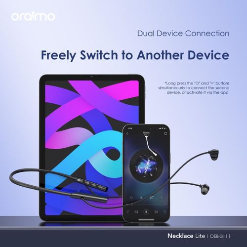 Oraimo Et Gcl Necklace Lite, Wireless Neckband Headphones With Call Vibration, Dual Device Connection, Noise Reduction & IPX4 Waterproof Design