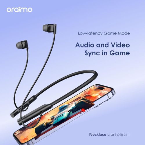 Oraimo Et Gcl Necklace Lite, Wireless Neckband Headphones With Call Vibration, Dual Device Connection, Noise Reduction & IPX4 Waterproof Design
