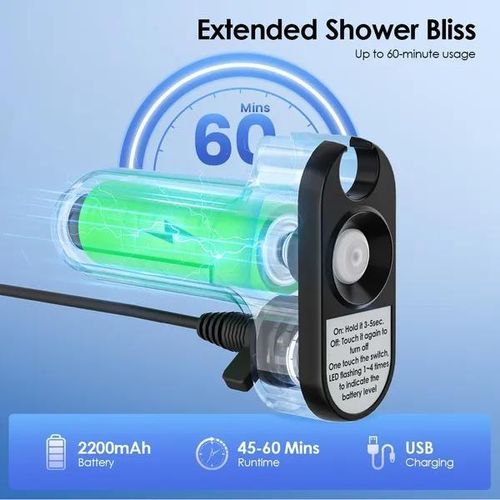 Oraimo AquaFlex OPS-201A Portable Rechargeable Shower Pump Water Saving & High Pressure IPX7 Waterproof 60-Min Battery