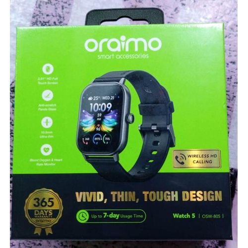 Oraimo Watch 5 2.01" HD Panda Glass 1ATM Smart Watch 300mAh Battery 7-Day Usage Time Scratch-resistant More Durable Wireless HD Calling All-day Health Monitoring 1ATM Water-resistant Smartwatch