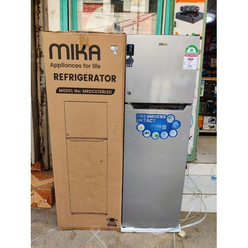 CLEARANCE OFFER Mika 168 litres double door refrigerator.The Mika 168L Double Door Fridge (MRDCD168LSD) is designed to deliver efficient food storage and cooling for modern households. With its spacio