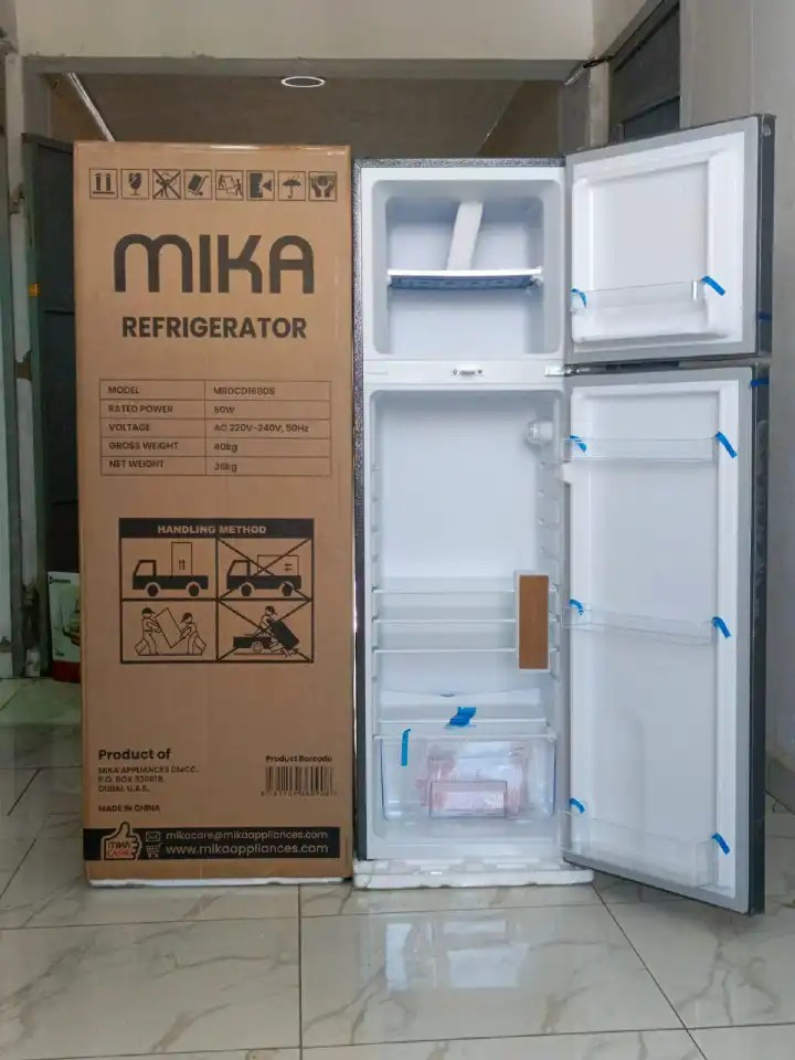 CLEARANCE OFFER Mika 168 litres double door refrigerator.The Mika 168L Double Door Fridge (MRDCD168LSD) is designed to deliver efficient food storage and cooling for modern households. With its spacio