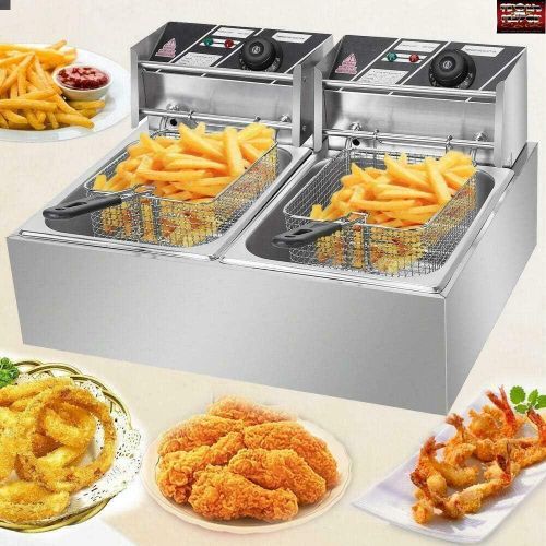 Globalstar 12LITRES STAINLESS STEEL (6L+6L) DOUBLE TANK Energy Efficient Double Electric Chips /Chicken /MANDAZIS Deep Fryer Machine