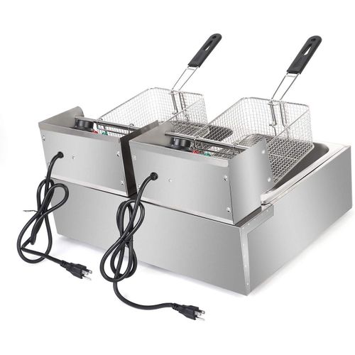 Globalstar 12LITRES STAINLESS STEEL (6L+6L) DOUBLE TANK Energy Efficient Double Electric Chips /Chicken /MANDAZIS Deep Fryer Machine