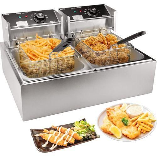 Globalstar 12LITRES STAINLESS STEEL (6L+6L) DOUBLE TANK Energy Efficient Double Electric Chips /Chicken /MANDAZIS Deep Fryer Machine
