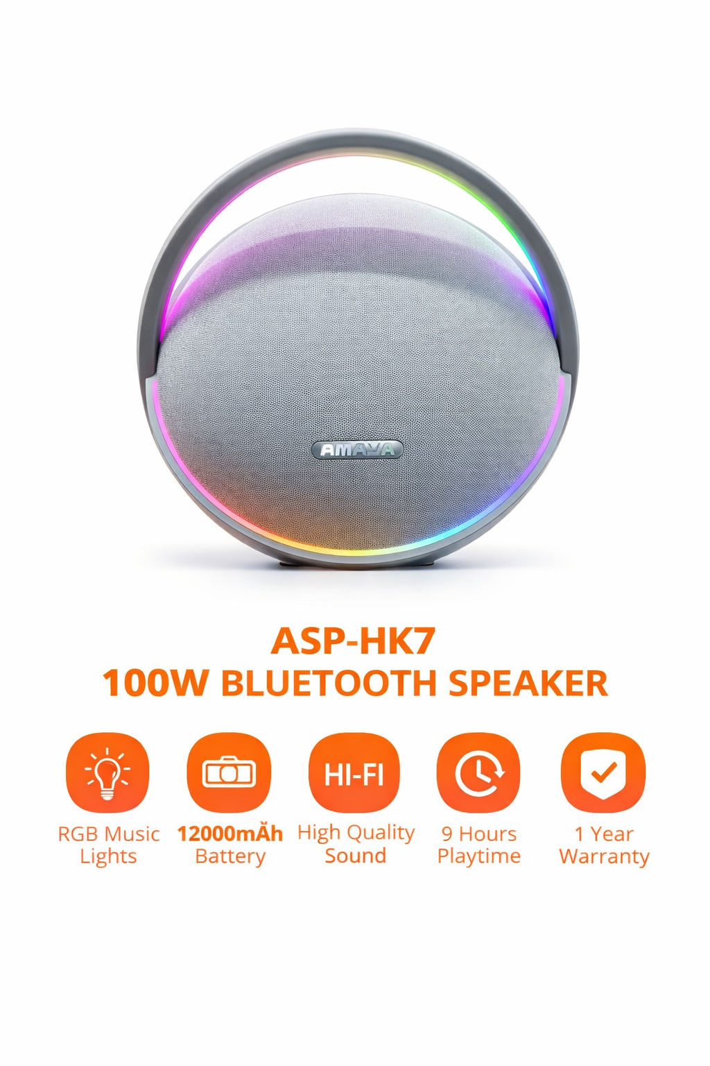 Amaya ASP-HK7 100W Bluetooth Speaker in Kenya – Super Bass Portable Wireless Speaker with RGB Music Lights, 12000mAh Battery, Hi-Fi Sound, 9 Hours Playtime, Best Price Online on Kilimal Kenya