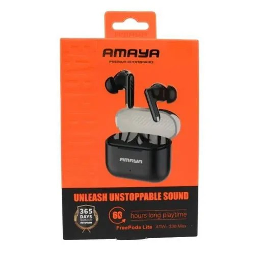 Amaya Freepods Lite ATW-330 Max Wireless Bluetooth Earbuds with 60 Hours Long Playtime, Deep Bass Stereo Sound, Touch Control, Stable Connection, Fast Charging Case, Comfortable Fit, Original Amaya
