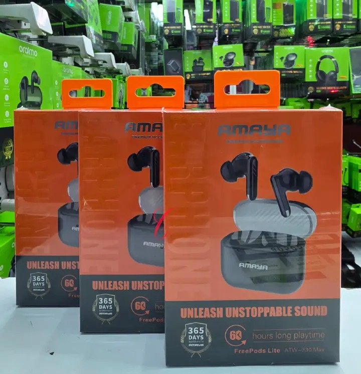Amaya Freepods Lite ATW-330 Max Wireless Bluetooth Earbuds with 60 Hours Long Playtime, Deep Bass Stereo Sound, Touch Control, Stable Connection, Fast Charging Case, Comfortable Fit, Original Amaya