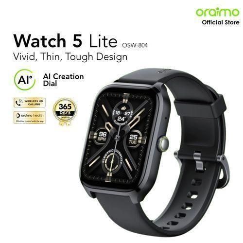 Oraimo Watch 5 Lite Smartwatch 2.01” HD Display | Bluetooth Calling | 105+ Sports Modes | Heart Rate & SpO₂ Monitoring | IP68 Waterproof | 7 Days Battery | Android & iOS Compatible Smart Watch for all