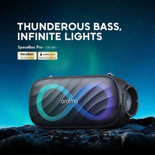 Oraimo SpaceBox Pro 80W Wireless Bluetooth Speaker – Deep Bass, Infinite Beat Lights, Karaoke Support, Long Playtime & Portable Strap – Party/Outdoor Speaker Kenya