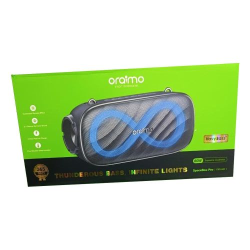 Oraimo SpaceBox Pro 80W Wireless Bluetooth Speaker – Deep Bass, Infinite Beat Lights, Karaoke Support, Long Playtime & Portable Strap – Party/Outdoor Speaker Kenya