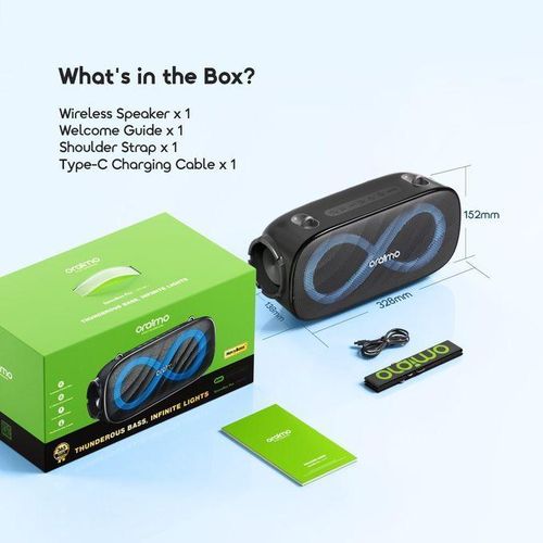 Oraimo SpaceBox Pro 80W Wireless Bluetooth Speaker – Deep Bass, Infinite Beat Lights, Karaoke Support, Long Playtime & Portable Strap – Party/Outdoor Speaker Kenya
