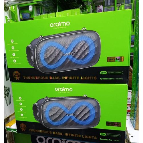 Oraimo SpaceBox Pro 80W Wireless Bluetooth Speaker – Deep Bass, Infinite Beat Lights, Karaoke Support, Long Playtime & Portable Strap – Party/Outdoor Speaker Kenya