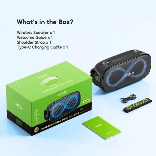 Oraimo SpaceBox Pro 80W Wireless Bluetooth Speaker – Deep Bass, Infinite Beat Lights, Karaoke Support, Long Playtime & Portable Strap – Party/Outdoor Speaker Kenya