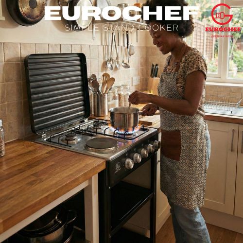 Eurochef 3 Gas + 1 Electric Standing Cooker 60x60 with Oven & Storage Shelves – Multifunction Free Standing Cooker, Auto Ignition Gas Cooker with Electric Plate, Family Size Kitchen Cooker Kenya