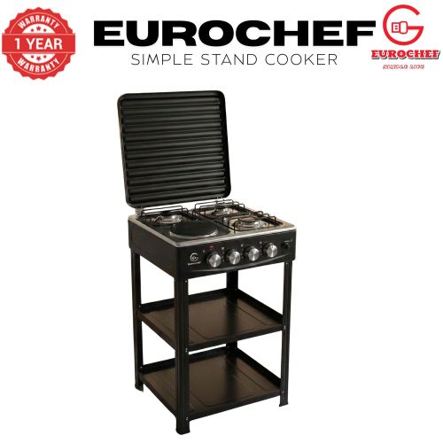 Eurochef 3 Gas + 1 Electric Standing Cooker 60x60 with Oven & Storage Shelves – Multifunction Free Standing Cooker, Auto Ignition Gas Cooker with Electric Plate, Family Size Kitchen Cooker Kenya