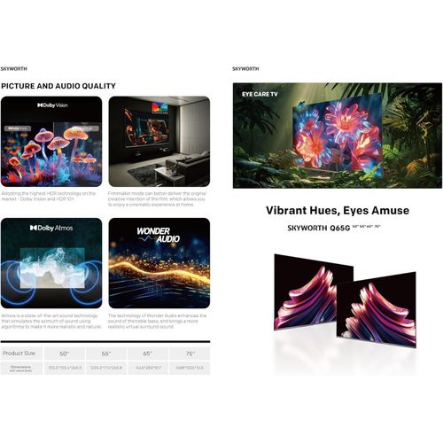 Skyworth 50 Inches 2K QLED Smart TV – Ultra HD Quantum Dot Display, HDR Picture Quality, Smart Android TV, Built-in WiFi & Netflix YouTube Support, Dolby Audio, Frameless Design, Multiple HDMI & USB P