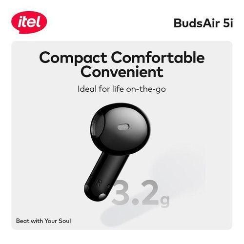 Itel BudsAir 5i Wireless Bluetooth Earbuds, TWS Earphones with Deep Bass Sound, Bluetooth 5.3, Long Battery Life 30H Playtime, ENC Noise Reduction, Touch Control, Type-C Fast Charging Earbuds Compatib