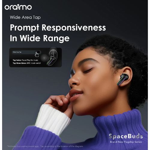 Oraimo SpaceBuds Hybrid ANC Wireless Earbuds Bluetooth 5.4, 50dB Noise Cancellation, Deep Bass, 40H Battery, Fast Charging, Touch Control, IPX4 Waterproof True Wireless Earphones with Charging Case