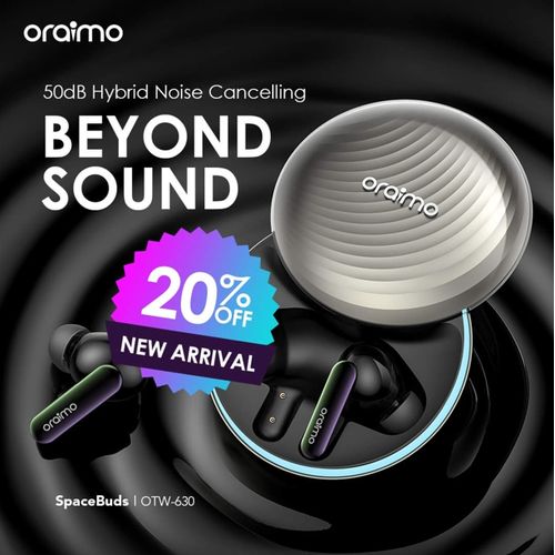 Oraimo SpaceBuds Hybrid ANC Wireless Earbuds Bluetooth 5.4, 50dB Noise Cancellation, Deep Bass, 40H Battery, Fast Charging, Touch Control, IPX4 Waterproof True Wireless Earphones with Charging Case