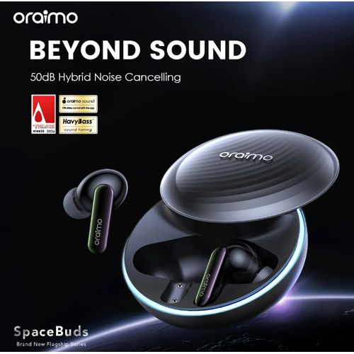 Oraimo SpaceBuds Hybrid ANC Wireless Earbuds Bluetooth 5.4, 50dB Noise Cancellation, Deep Bass, 40H Battery, Fast Charging, Touch Control, IPX4 Waterproof True Wireless Earphones with Charging Case
