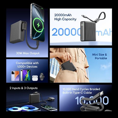 Oraimo PowerNova L21 20000mAh Fast Charging Power Bank Portable Charger Dual USB Output Type-C Input Smart Protection High Capacity Backup Battery for Android iPhone Tablets