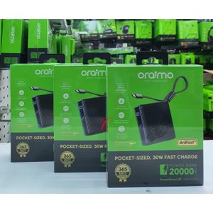 Oraimo PowerNova L21 20000mAh Fast Charging Power Bank Portable Charger Dual USB Output Type-C Input Smart Protection High Capacity Backup Battery for Android iPhone Tablets