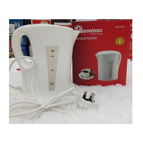 Ramtons RM/399-corded Electric Kettle 1.7 Ltrs- White (1YR WRTY).Power efficiency .power saving