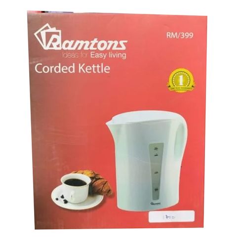 Ramtons RM/399-corded Electric Kettle 1.7 Ltrs- White (1YR WRTY).Power efficiency .power saving