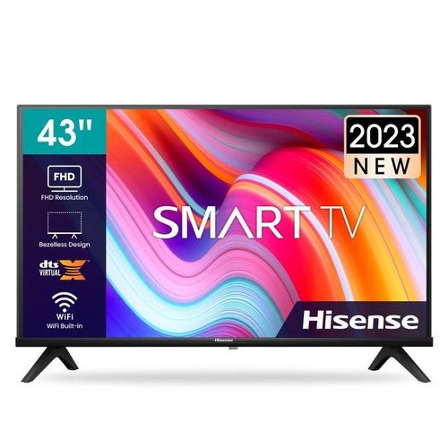 Hisense 43 Inch A4 Smart Frameless TV | Full HD Smart TV with VIDAA OS, Netflix, YouTube & Built-in WiFi | Slim Bezel LED Television with Screen Mirroring & DTS Sound for Home Entertainment