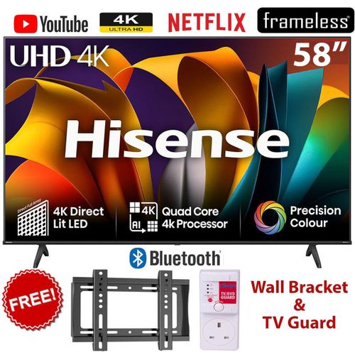 Hisense 58 Inch 4K UHD Smart Frameless TV | VIDAA Smart TV with Netflix, YouTube & Prime Video | Dolby Vision HDR, DTS Virtual:X Sound, Built-in WiFi Screen Mirroring 58” Smart Television